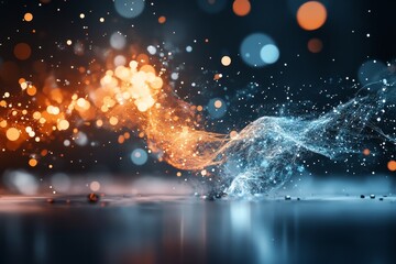 Poster - Colorful abstract design showcasing dynamic flow of light in shades of orange and blue, creating a mesmerizing visual experience