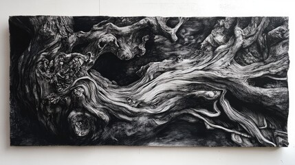 Poster - Artistic depiction of intricate natural wood textures combined with charcoal for a unique monochromatic composition.