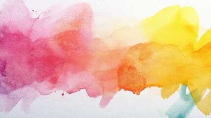 Poster - colorful abstract watercolor background with soft brush strokes in pink, orange, and yellow hues on 