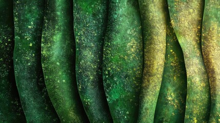 Poster - green abstract background texture with natural bokeh effects featuring flowing curved layers and a v