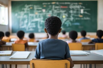 Poster - Students attentively listen to a lesson in a classroom at a local school during morning hours