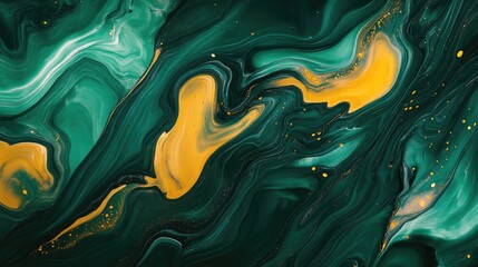 Poster - Abstract fluid art background with green and yellow swirling patterns creating a vibrant and dynamic visual texture for creative projects