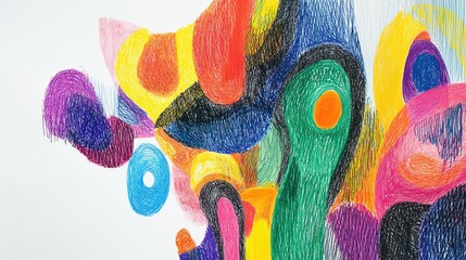 Poster - Colorful abstract marks in vibrant felt tip pen on white paper creating a dynamic hand drawn backdrop for artistic designs and projects.