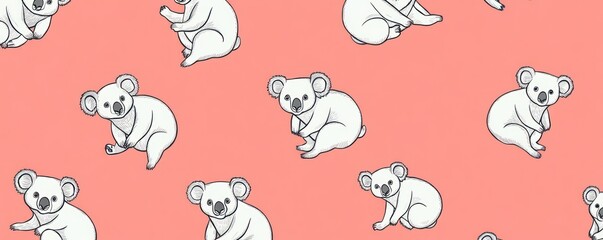 Poster - Seamless pattern of koalas on pink.