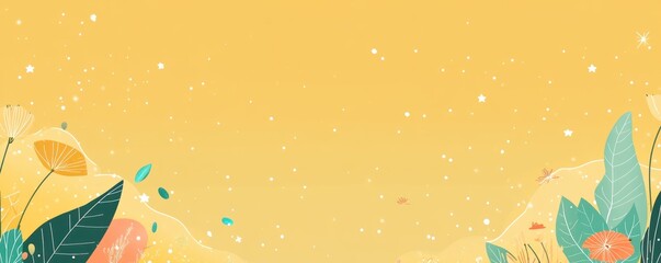 Poster - Floral cartoon scene with a yellow backdrop and light stars.