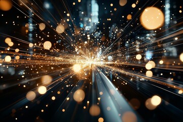 Poster - Vibrant light trails create a dynamic visual experience in a modern urban environment at night