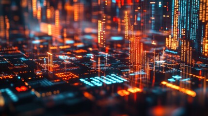 Aufkleber - Abstract digital grid with glowing elements.