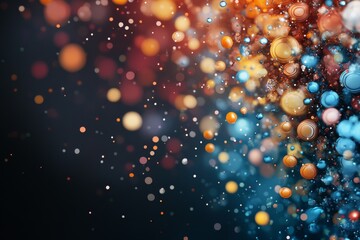 Poster - Colorful abstract art with bokeh effects and vibrant particles blending into hues of orange and blue