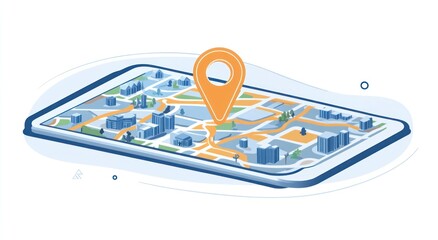 Aufkleber - Orange marker pin on map displayed on a tablet.