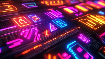 Poster - Futuristic glowing panel with colorful icons.