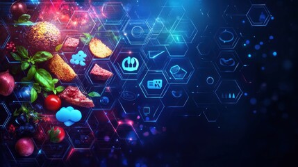 Leinwandbilder - Futuristic food with digital interface and glowing lights.