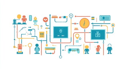 Poster - Abstract geometric technology process flow chart on white.