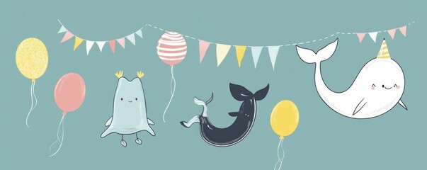 Poster - Party animals with balloons. (1)