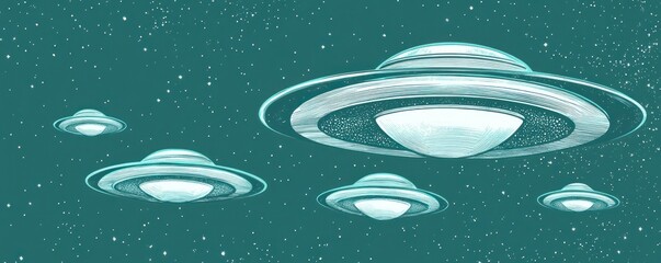 Poster - UFOs fly in space.