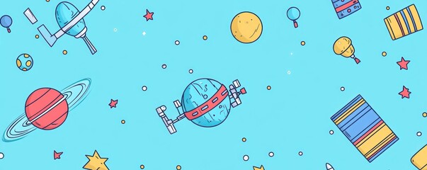 Poster - Space pattern with planets, stars, and objects.