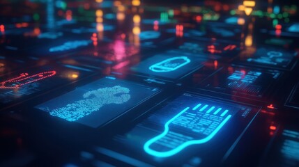 Aufkleber - Glowing icons on a digital grid.