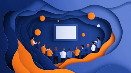 Aufkleber - Paper cut meeting, screen.