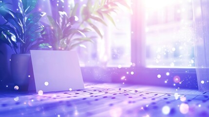 Fototapete - Dreamy light, card,plant, by window, bokeh.