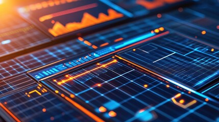 Aufkleber - Futuristic data display with glowing lines and graphical elements.