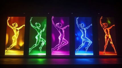 Aufkleber - Digital dancers in vibrant spectrum lights.