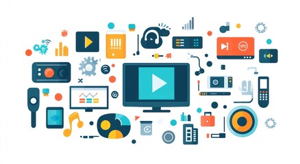 Aufkleber - Flat media icons with play button centered.