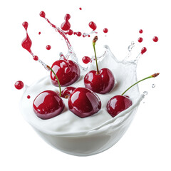 Aufkleber - Cherries Splashing in Creamy Milk