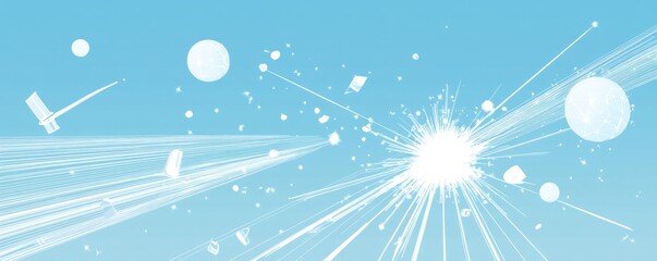 Aufkleber - Light burst with particles and geometrical shapes on light blue background.