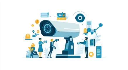 Poster - Illustration of security with camera and people.