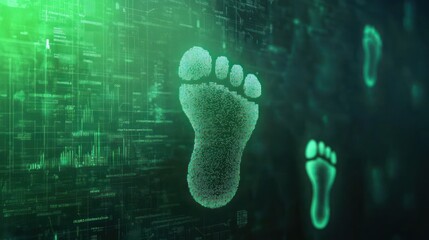 Fototapete - Green digital footprints on a circuit board background.