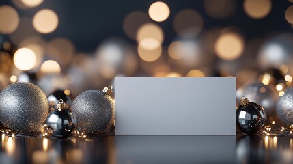 Aufkleber - Shiny ornaments and a card with blurred lights.