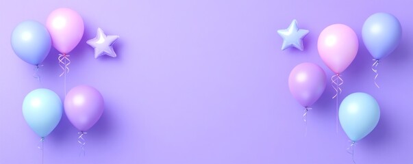 Aufkleber - Pastel balloons and stars on purple background.