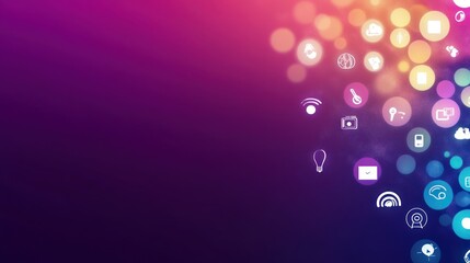 Aufkleber - Abstract icons float with blurred lights on a dark to bright gradient.