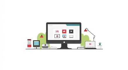 Poster - Vector illustration of various electronics on white background.