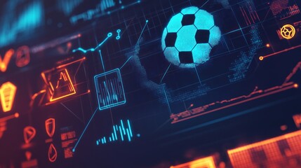 Aufkleber - Soccer ball with glowing data analysis.