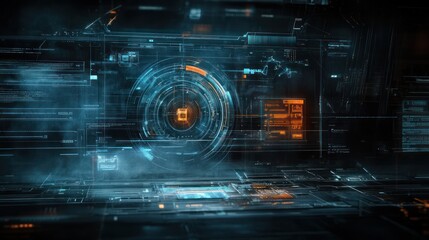 Aufkleber - Futuristic screen interface with glowing elements and data.
