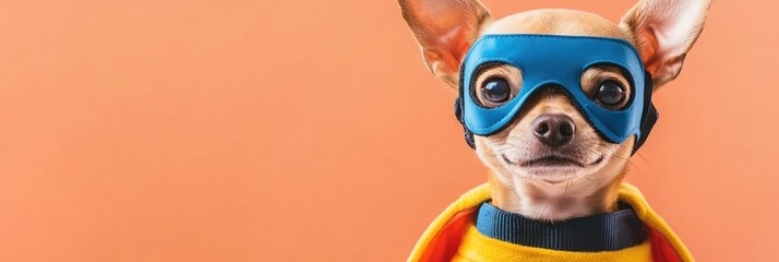 Wall Mural - Chihuahua with blue mask and cape, cute pet.