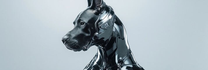 Aufkleber - Glossy black Great Dane statue with futuristic design.