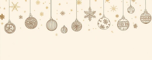 Poster - Golden ornaments and snowflakes hang from above.
