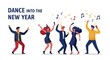 © Shahid - Cartoon Vector Art of a Joyful New Year 2025 Dance Celebration with Friends