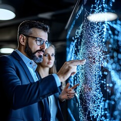 Poster - Businessman and Woman Analyzing Data Visualizations in Office