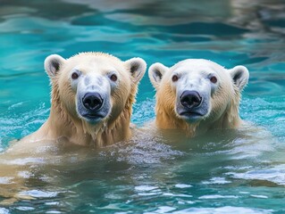 Canvas Print - Polar bears swimming