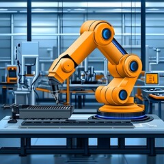 Poster - Robotic Arm in Modern Industrial Workspace with Advanced Technology