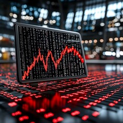 Poster - Computer Monitor Displaying Red Graph Data in Modern Workspace