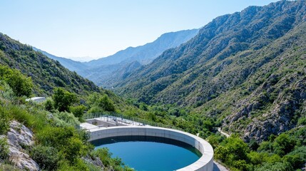 Wall Mural - Mountain valley reservoir water tank.