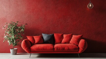 Fototapete - A rough texture wallpaper in a bright, bold red, with a tactile surface that brings a dramatic flair to any room.