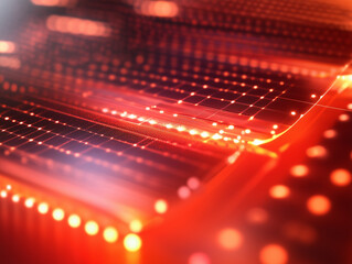 Wall Mural - solar panels energy,red light,grid,technology chips,artificial intelligence science,cross-section, w