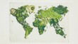 © kinara art design - Embossed world map with textured green landmasses.