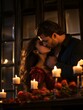 © ckybe - Kiss Day highlights love through a close-up of a couple sharing a romantic kiss amidst heart-themed decorations, candles, and gentle lighting that accentuates their emotional bond.