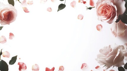 Aufkleber - Soft pink rose petals frame a blank space, creating an elegant backdrop perfect for romantic events or floral designs. The delicate flowers add a touch of beauty and charm to any setting.