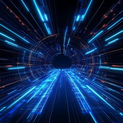 Poster - abstract depiction of futuristic light tunnel with vibrant blue and orange streaks for technology co